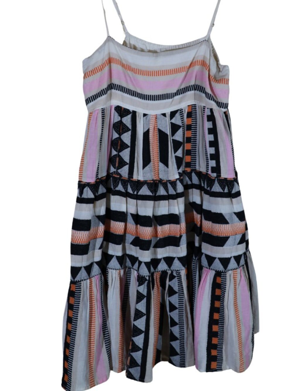 Devotion Twins Square Neck Mini Dress Geometric Tiered Boho Anthropologie Size L